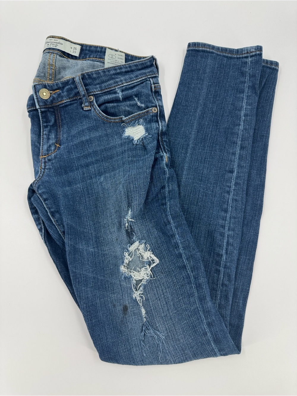 Abercrombie & Fitch Distressed Blue Jeans Vintage Wash Size 26x33